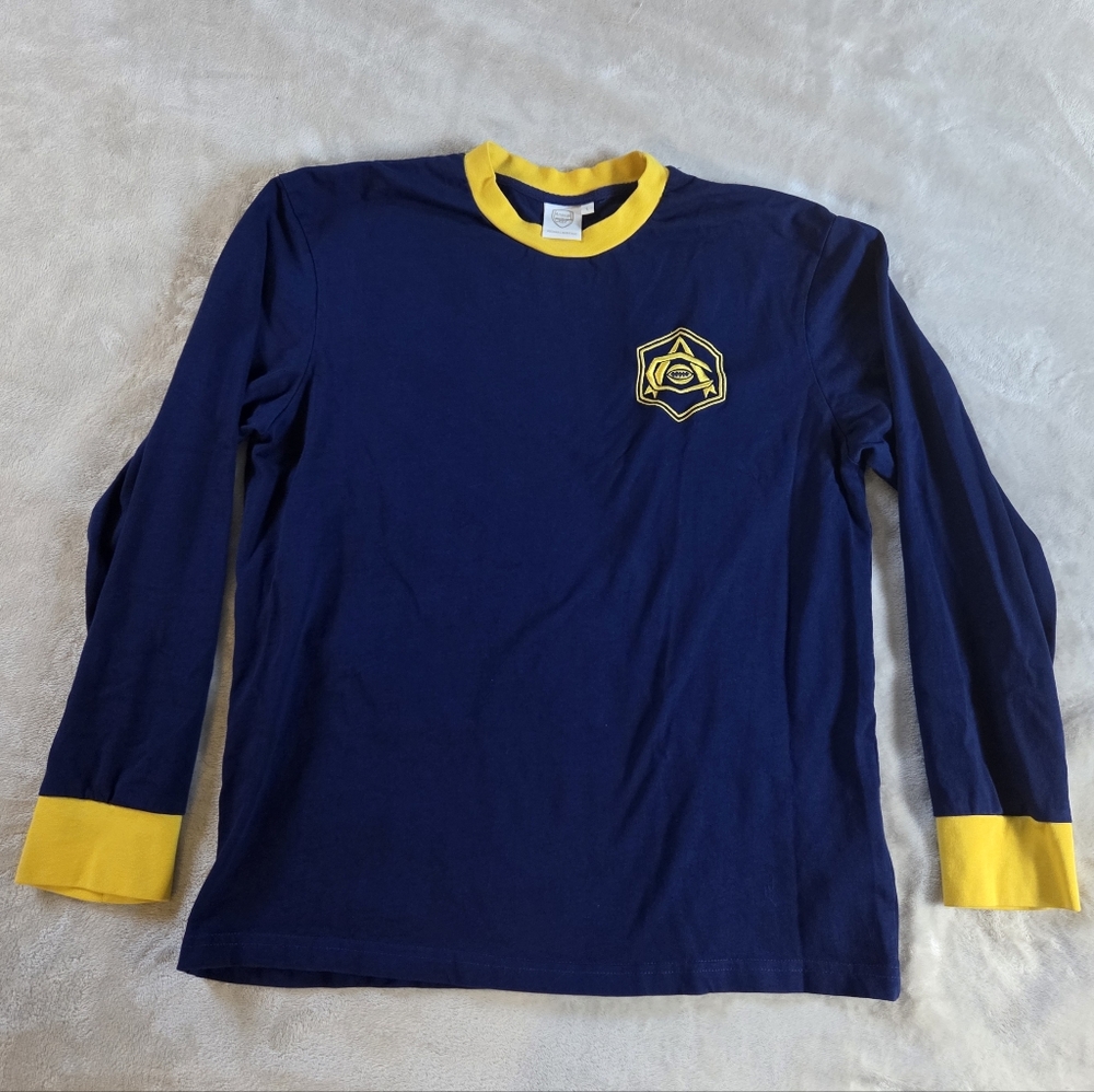 Arsenal Soccer Navy and Embroidered Yellow Long-Sleeve Shirt Mens Size Large